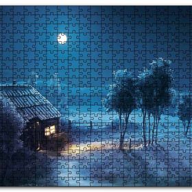Cakapuzzle Ay Gecesi Yalnız Ev Ağaçlar Görseli Mdf 255 Parça Puzzle