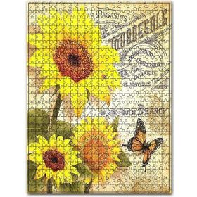 Cakapuzzle Ayçiçek ve Mektup Desenli Görseli Ahşap 1000 Parça Puzzle