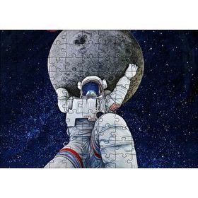 Cakapuzzle Ayı Taşıyan Astronot İllüstrasyon 120 Parça Ahşap Puzzle