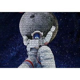 Cakapuzzle Ayı Taşıyan Astronot İllüstrasyon 120 Parça Ahşap Puzzle