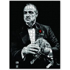 Cakapuzzle Baba Marlon Brando ve Kedisi Siyah Arkaplan 120 Parça Puzzle