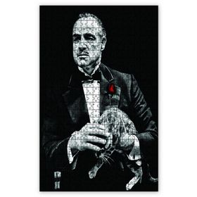 Cakapuzzle Baba Marlon Brando ve Kedisi Siyah Arkaplan Ahşap 1000 Parça Puzzle