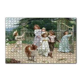Cakapuzzle Bahçe Kapısı Önünde Çocuklar ve Köpekleri 120 Parça Ahşap Puzzle