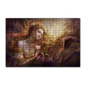 Cakapuzzle Bakır Saçlı Kadın Balıklar ve Kırmızı Gül 120 Parça Ahşap Puzzle