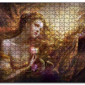 Cakapuzzle Bakır Saçlı Kadın Balıklar ve Kırmızı Gül Mdf 120 Parça Puzzle