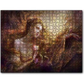 Cakapuzzle Bakır Saçlı Kadın Balıklar ve Kırmızı Gül Mdf 120 Parça Puzzle