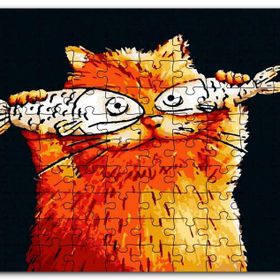 Cakapuzzle Balık Gözlü Kedi Karikatürize Mdf 255 Parça Puzzle