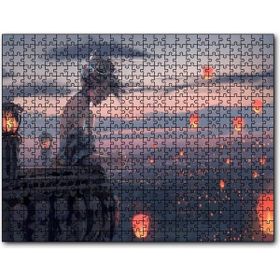 Cakapuzzle Balkonda Anime Karakteri Kız ve Dilek Ateşleri Mdf 1000 Parça Puzzle