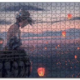 Cakapuzzle Balkonda Anime Karakteri Kız ve Dilek Ateşleri Mdf 255 Parça Puzzle