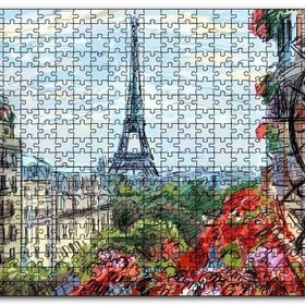 Cakapuzzle Balkondan Paris Eyfel Manzarası Artwork Mdf 255 Parça Puzzle