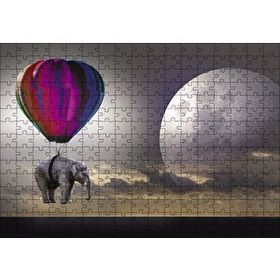 Cakapuzzle Balon İle Uçan Fil Ay Fantastik 120 Parça Ahşap Puzzle