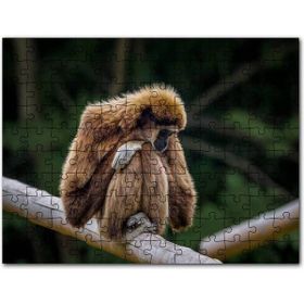Cakapuzzle Bambu Üzerinde Dinlenen Gibbon Maymunu Mdf 1000 Parça Puzzle