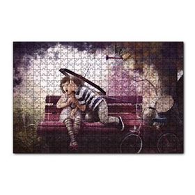 Cakapuzzle Bankta Kızı Öpen Şemsiyeli Çocuk 120 Parça Ahşap Puzzle