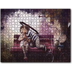 Cakapuzzle Bankta Kızı Öpen Şemsiyeli Çocuk Mdf 255 Parça Puzzle