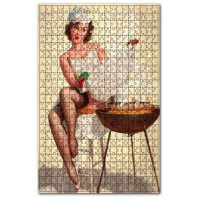 Cakapuzzle Barbekü Sıcaklığından Korunan Kadın Görseli Ahşap 1000 Parça Puzzle