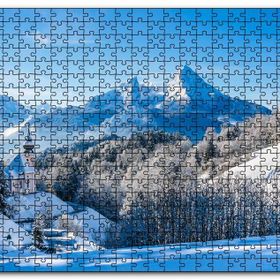 Cakapuzzle Bavyera Alpleri Karlar ve Kilise Ahşap 255 Parça Puzzle