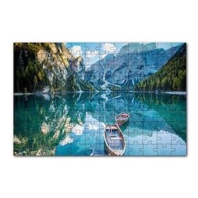 Cakapuzzle Berrak Dağ Gölü Karlı Dağlar ve İki Kayık 120 Parça Ahşap Puzzle