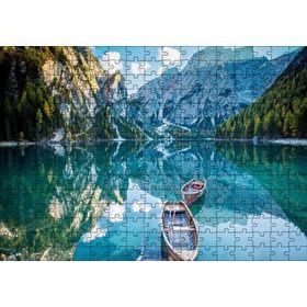 Cakapuzzle Berrak Dağ Gölü Karlı Dağlar ve İki Kayık 120 Parça Ahşap Puzzle