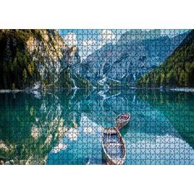 Cakapuzzle Berrak Dağ Gölü Karlı Dağlar ve İki Kayık 120 Parça Ahşap Puzzle