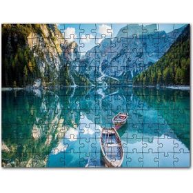Cakapuzzle Berrak Dağ Gölü Karlı Dağlar ve İki Kayık Mdf 120 Parça Puzzle