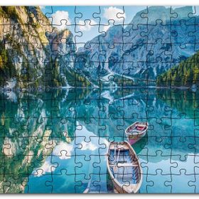 Cakapuzzle Berrak Dağ Gölü Karlı Dağlar ve İki Kayık Mdf 500 Parça Puzzle