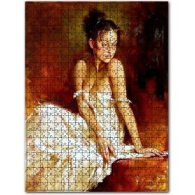 Cakapuzzle Beyaz Askılı Dekolte Elbiseli Kadın Ahşap 1000 Parça Puzzle