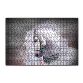 Cakapuzzle Beyaz At Yelesi ve Süslü Koşumları 120 Parça Ahşap Puzzle
