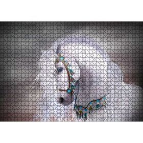 Cakapuzzle Beyaz At Yelesi ve Süslü Koşumları 120 Parça Ahşap Puzzle