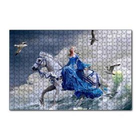 Cakapuzzle Beyaz Atlı Mavi Elbiseli Kız Deniz ve Martılar Puzzle