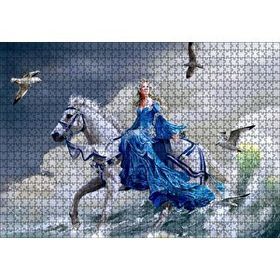 Cakapuzzle Beyaz Atlı Mavi Elbiseli Kız Deniz ve Martılar Puzzle