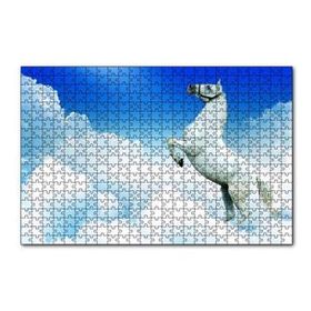 Cakapuzzle Beyaz Bulutlar ve Şahlanan Beyaz At 120 Parça Ahşap Puzzle