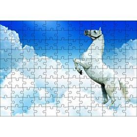 Cakapuzzle Beyaz Bulutlar ve Şahlanan Beyaz At 120 Parça Ahşap Puzzle