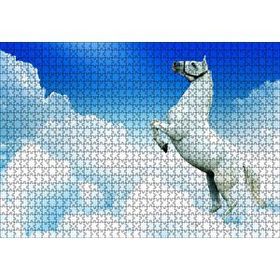 Cakapuzzle Beyaz Bulutlar ve Şahlanan Beyaz At Mdf 1000 Parça Puzzle