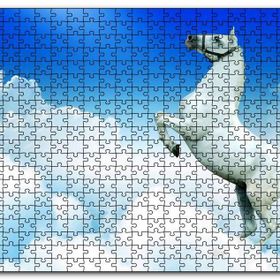 Cakapuzzle Beyaz Bulutlar ve Şahlanan Beyaz At Mdf 255 Parça Puzzle