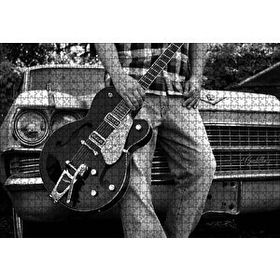 Cakapuzzle Beyaz Cadillac ve Elektrogitarlı Genç 120 Parça Ahşap Puzzle