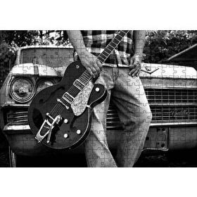 Cakapuzzle Beyaz Cadillac ve Elektrogitarlı Genç 120 Parça Ahşap Puzzle