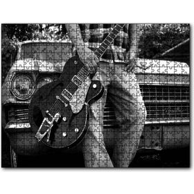 Cakapuzzle Beyaz Cadillac ve Elektrogitarlı Genç Mdf 255 Parça Puzzle