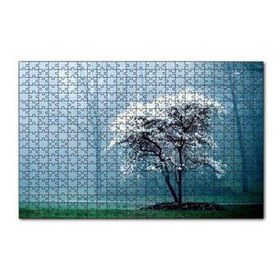 Cakapuzzle Beyaz Çiçekli Ağaç ve Arkada Sisli Orman 120 Parça Ahşap Puzzle