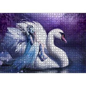 Cakapuzzle Beyaz Dev Kuğu ve Sırtındaki Maskeli Kadın 120 Parça Ahşap Puzzle