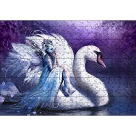 Cakapuzzle Beyaz Dev Kuğu ve Sırtındaki Maskeli Kadın 120 Parça Ahşap Puzzle