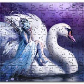 Cakapuzzle Beyaz Dev Kuğu ve Sırtındaki Maskeli Kadın Mdf 500 Parça Puzzle