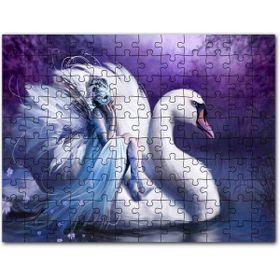 Cakapuzzle Beyaz Dev Kuğu ve Sırtındaki Maskeli Kadın Mdf 500 Parça Puzzle
