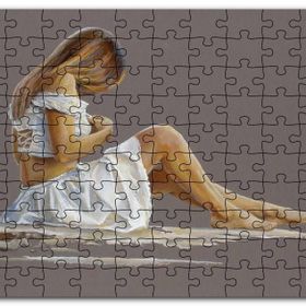 Cakapuzzle Beyaz Elbiseli Dekolteli Sarışın Kadın Mdf 500 Parça Puzzle