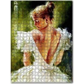 Cakapuzzle Beyaz Elbiseli Kadın ve Sırt Dekoltesi Ahşap 255 Parça Puzzle