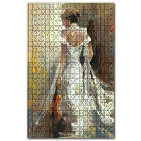 Cakapuzzle Beyaz Elbiseli Kemeancı Kadın Çizim Görsel Ahşap 255 Parça Puzzle