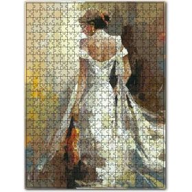 Cakapuzzle Beyaz Elbiseli Kemeancı Kadın Çizim Görsel Ahşap 255 Parça Puzzle