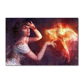 Cakapuzzle Beyaz Elbiseli Kız ve Zümrüdüanka Kuşu 120 Parça Ahşap Puzzle