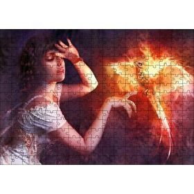Cakapuzzle Beyaz Elbiseli Kız ve Zümrüdüanka Kuşu 120 Parça Ahşap Puzzle