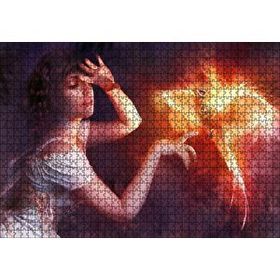 Cakapuzzle Beyaz Elbiseli Kız ve Zümrüdüanka Kuşu Mdf 1000 Parça Puzzle