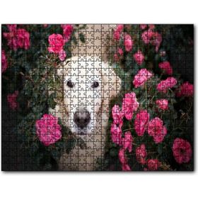 Cakapuzzle Beyaz Golden Retriever Çiçekler Arasında Mdf 255 Parça Puzzle